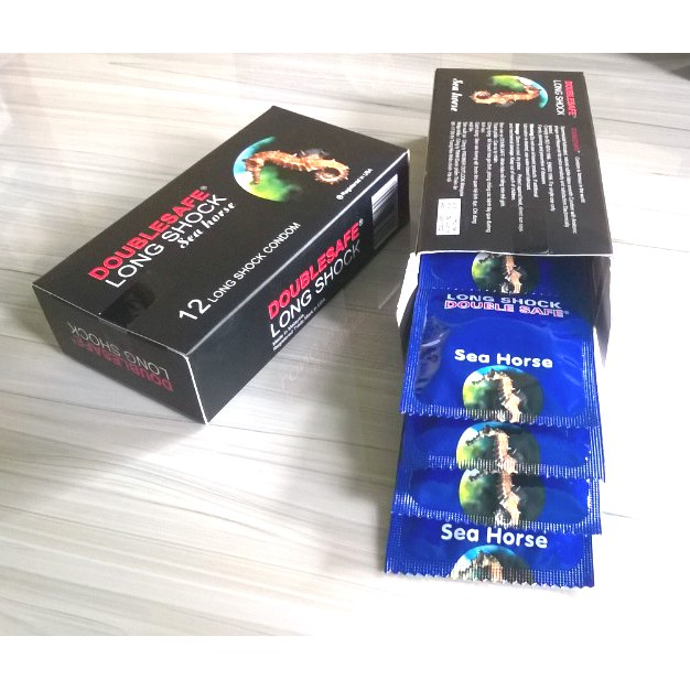 Bao cao su Cá Ngựa Doublesafe Long Shock, Kéo Dài Thời Gian, Size nhỏ 49mm hộp 12 (small size condom)