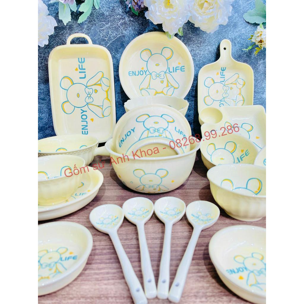 Bát Đĩa Gốm Sứ Decor, Bát Ăn Cơm, Bát Ăn Chè, Chén Dĩa Dễ Thương  Bộ Bát Đĩa Gấu Vàng Xanh Xinh Yêu Gomsudecor21