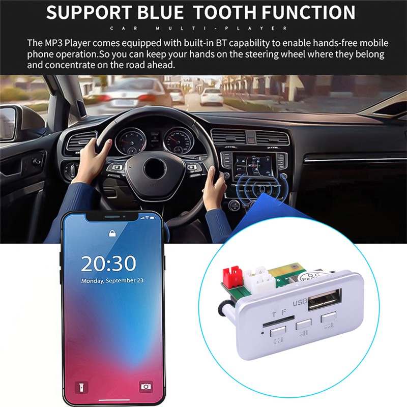 Mô đun máy nghe nhạc MP3 DC 12V Bluetooth hỗ trợ USB Fm Tf Radio Aux cho xe hơi
tiện dụng