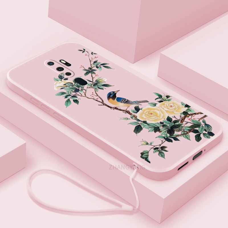 Ốp Điện Thoại TPU Mềm Họa Tiết Hoa Và Chim Có Dây Đeo Cho oppo a5 2020 a9 2020