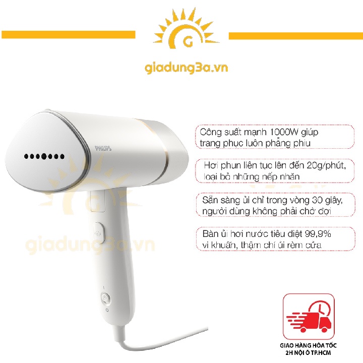 Bàn là hơi nước cầm tay 1000w, nhỏ gọn, diệt khuẩn Philips STH3020/10
