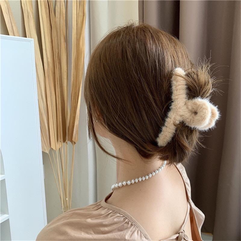 Kẹp tóc phủ lông nhung cỡ lớn phong cách Hàn Quốc thời trang thu đông xinh xắn cho nữ- Chizi Shop