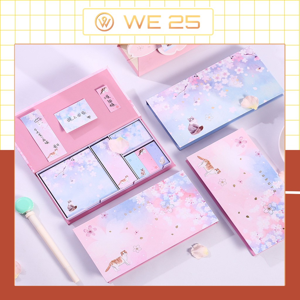 Bộ giấy note đa năng 4 trong 1  Bộ giấy ghi chú hình chữ nhật nhiều mẫu mã cute