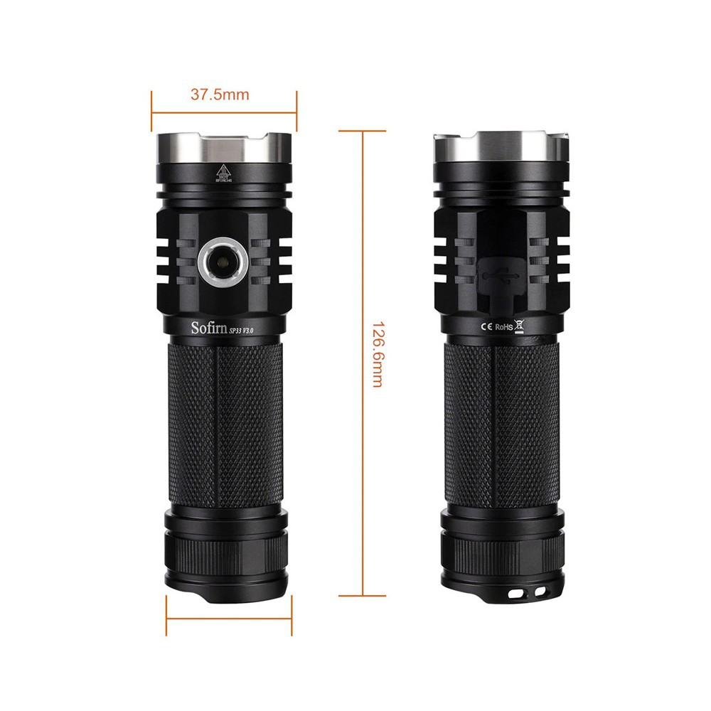 Đèn pin siêu sáng SOFIRN SP33 V3 LED CREE XHP50 sáng 3500lm chiếu xa 269m cổng sạc USB pin 26650 Kèm theo