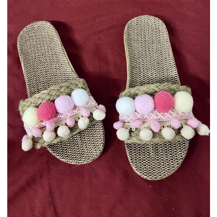 Dép cói đi biển tone hồng - xanh mint pastel ngọt ngào