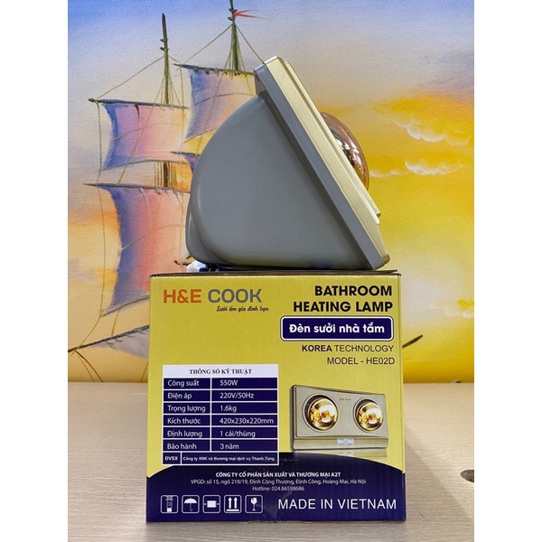 Máy Sưởi Nhà Tắm HE COOK - Đèn Sưởi Nhà Tắm BH 3 Năm Chống Chói, Chống Nước Công Nghệ Hàn Quốc 2 & 3 Bóng