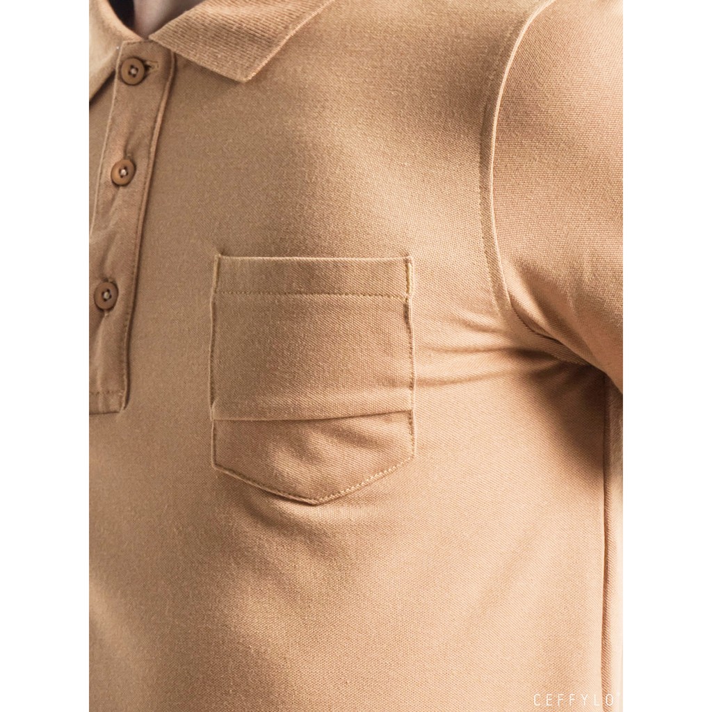 Áo Polo Túi Ngực Trơn Vàng Bò vải Cotton mềm mịn CEFFYLO
