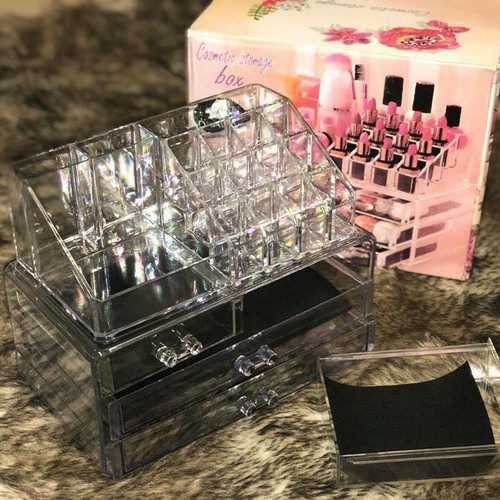 Kệ đựng son 4 tầng nhiều ngăn nhựa meca trong suốt