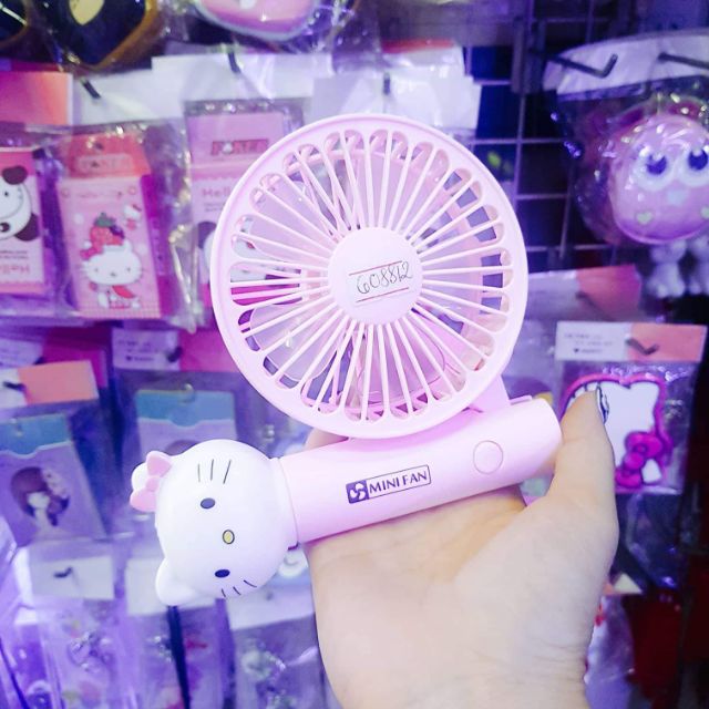 Quạt cầm tay Mini + đèn hello kitty