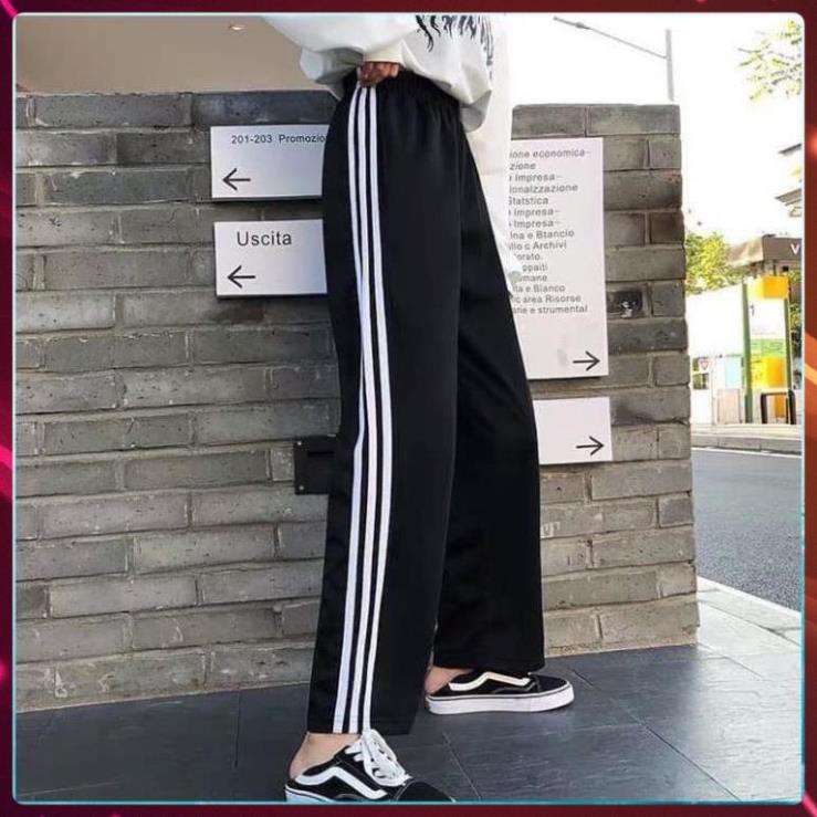 Quần Culottes Ống Suông 3 Sọc, Quần Ống Rộng Chất Thun Dày Dặn Hàng Có Size Cạp Chun Unisex Nam Nữ