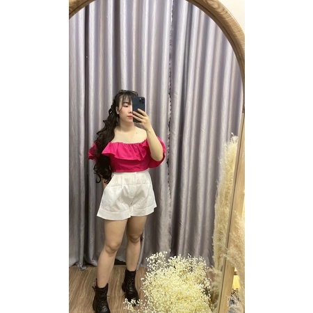 [Shop bigsize nữ 50kg đến 90kg] Set ÁO CROPTOP bẹt vai mix short -SBV66