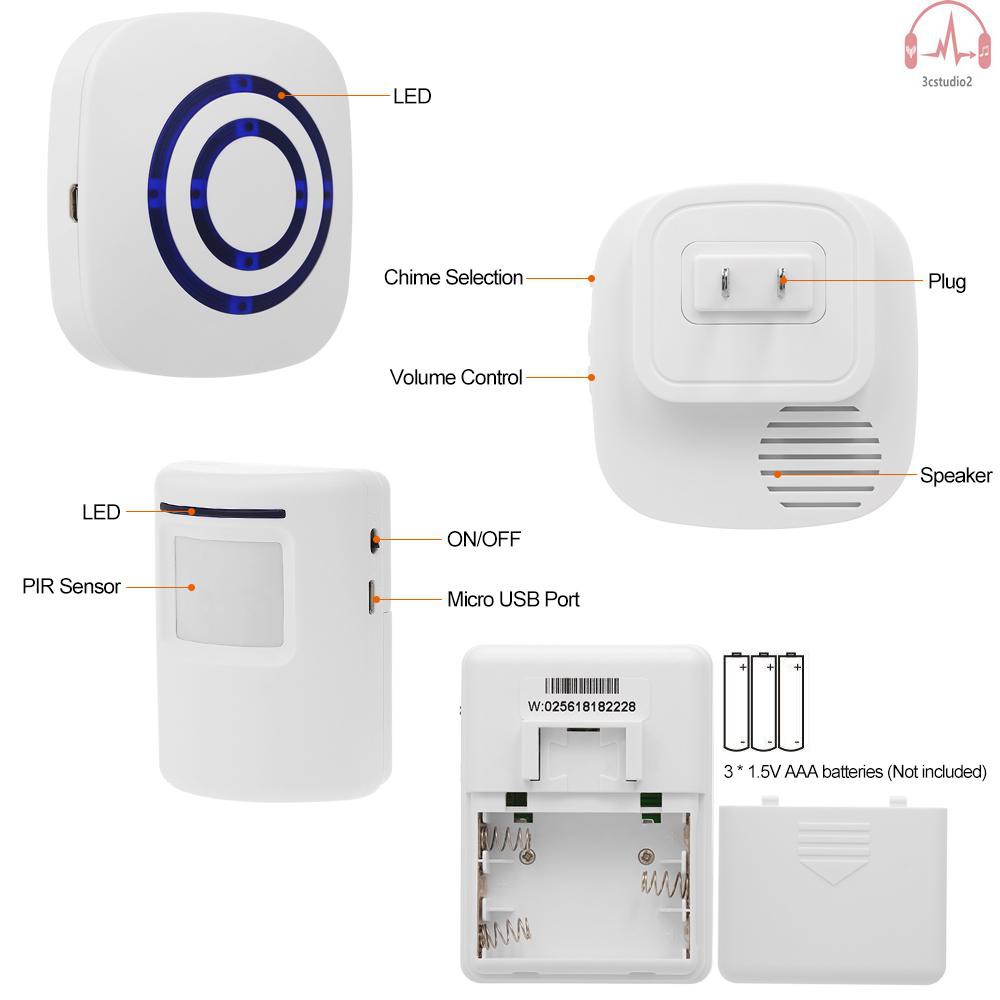 SENSOR (Hàng Mới Về) Bộ Chuông Cửa Cảm Biến Tự Động Thông Minh Kèm 2 Đầu Nhận 38 Giai Điệu