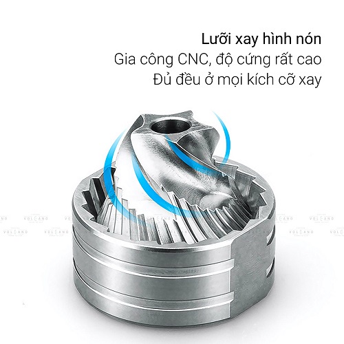 Cối xay tay cà phê lưỡi thép CNC thân nhôm khắc vân kim cương