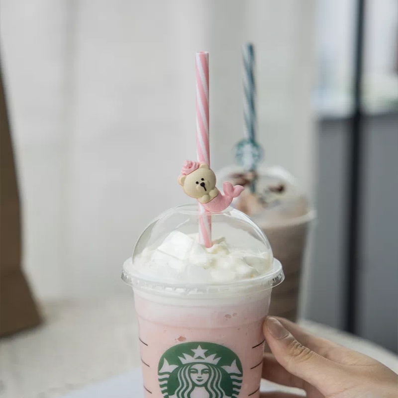 Bình Giữ Nhiệt Cao Cấp Starbucks Nàng Tiên Cá Có Ống Hút Cốc Đựng Bàn Chải Sáng Tạo Hoạt Hình Ống Hút Nắp Ống Hút Cắm