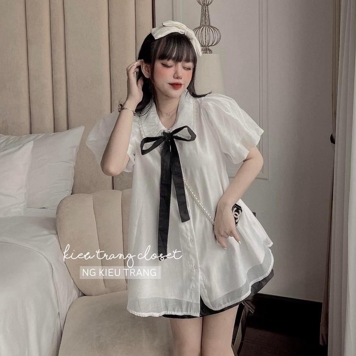 Áo sơ mi babydoll ren tơ form thụng dáng xòe áo sơ mi kiểu nữ DN090