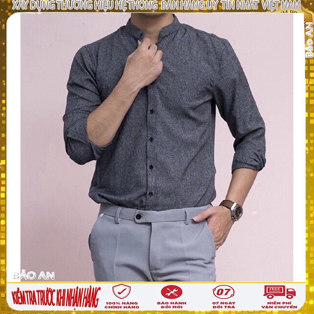 Áo sơ mi nam cổ tàu màu ghi xám [Cung cấp Sỉ Toàn Quốc] | BigBuy360 - bigbuy360.vn