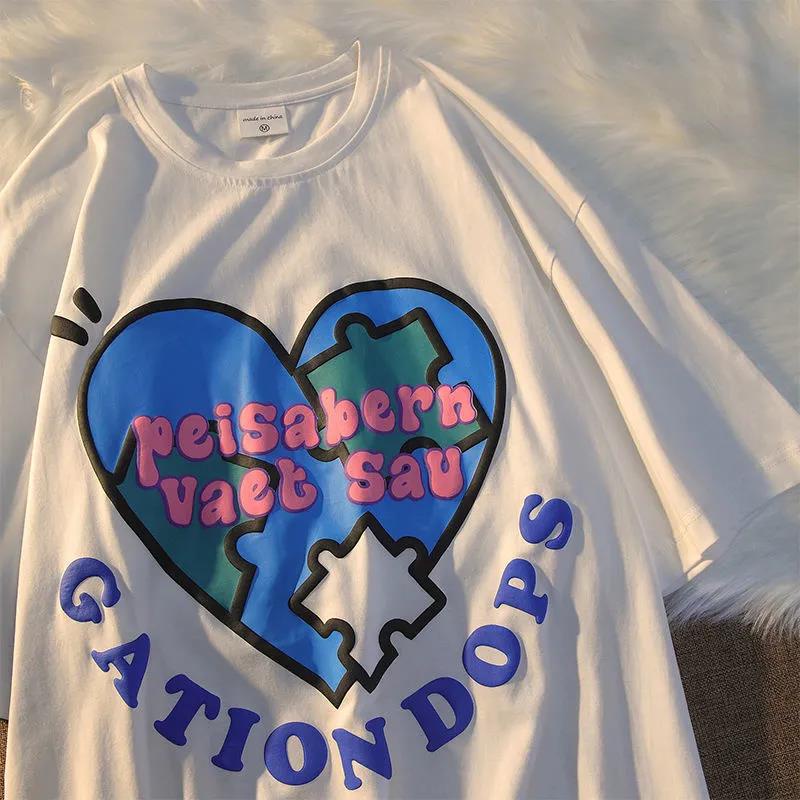 100% cotton Áo Thun Tay Ngắn In Hình Trái Tim Phong Cách Hàn Quốc Năng Động Thời Trang Mùa Hè 2023 Mới Cho Nữ