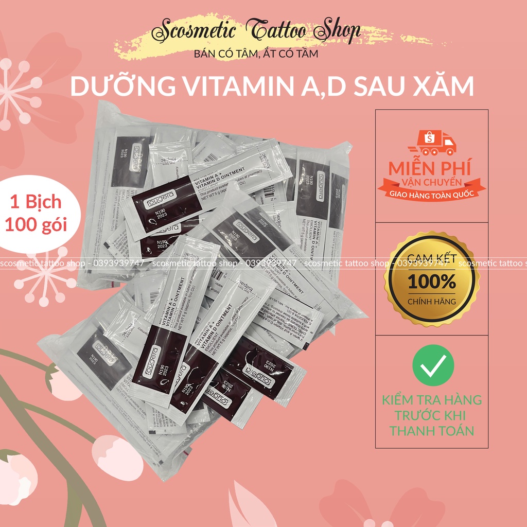 Dưỡng ẩm vitamin ad gói  tái tạo môi mày sau xăm kích bong da nhanh, phục hồi-1 Bịch 100 Gói