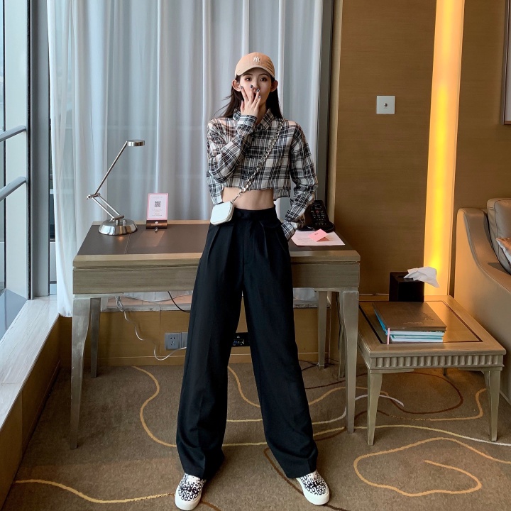 Áo Sơ Mi Croptop Tay Ngắn Họa Tiết Sọc Caro Phong Cách Retro Cho Nữ