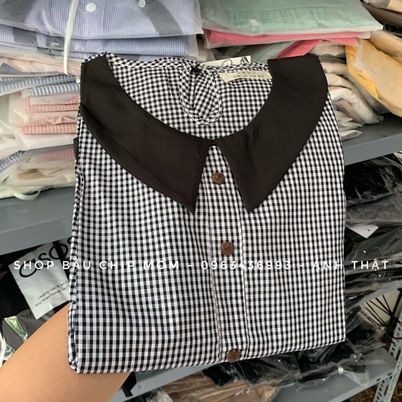Váy bầu babydoll kẻ caro xinh xắn trẻ trung - V19