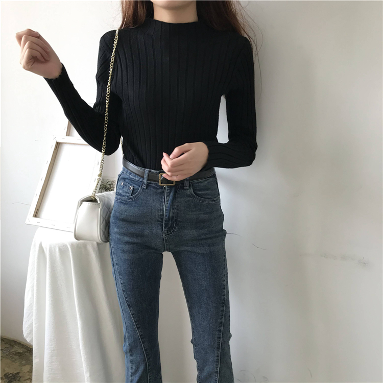 Áo Dệt Kim Tay Dài Cổ Cao Thời Trang Phong Cách Hàn Quốc Đáng Yêu Cho Nữ