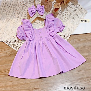 váy thô cotton bé gái kèm cột tóc