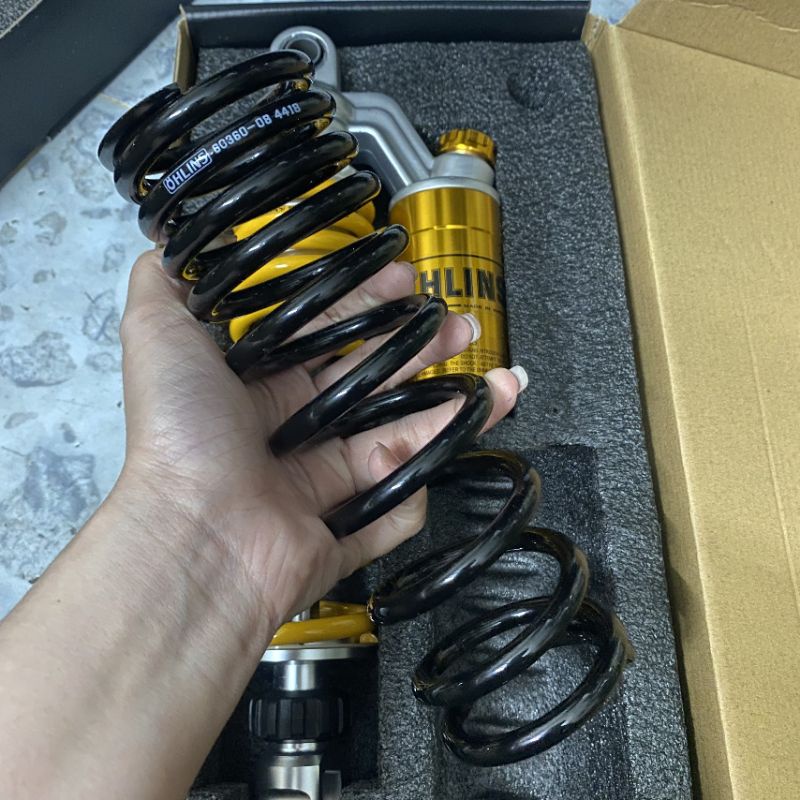 Phuộc nhún sau OHLINS bình dầu TĂNG CHỈNH THIỆT cho các xe AB  Novo 4 5 6 Impulse NVX PCX Dylan ...