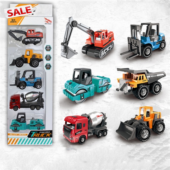tdg 5-piece Set 1:64 Alloy Engineering Vehicle Model Excavator Mixer Forklift Truck Educational Model Toys