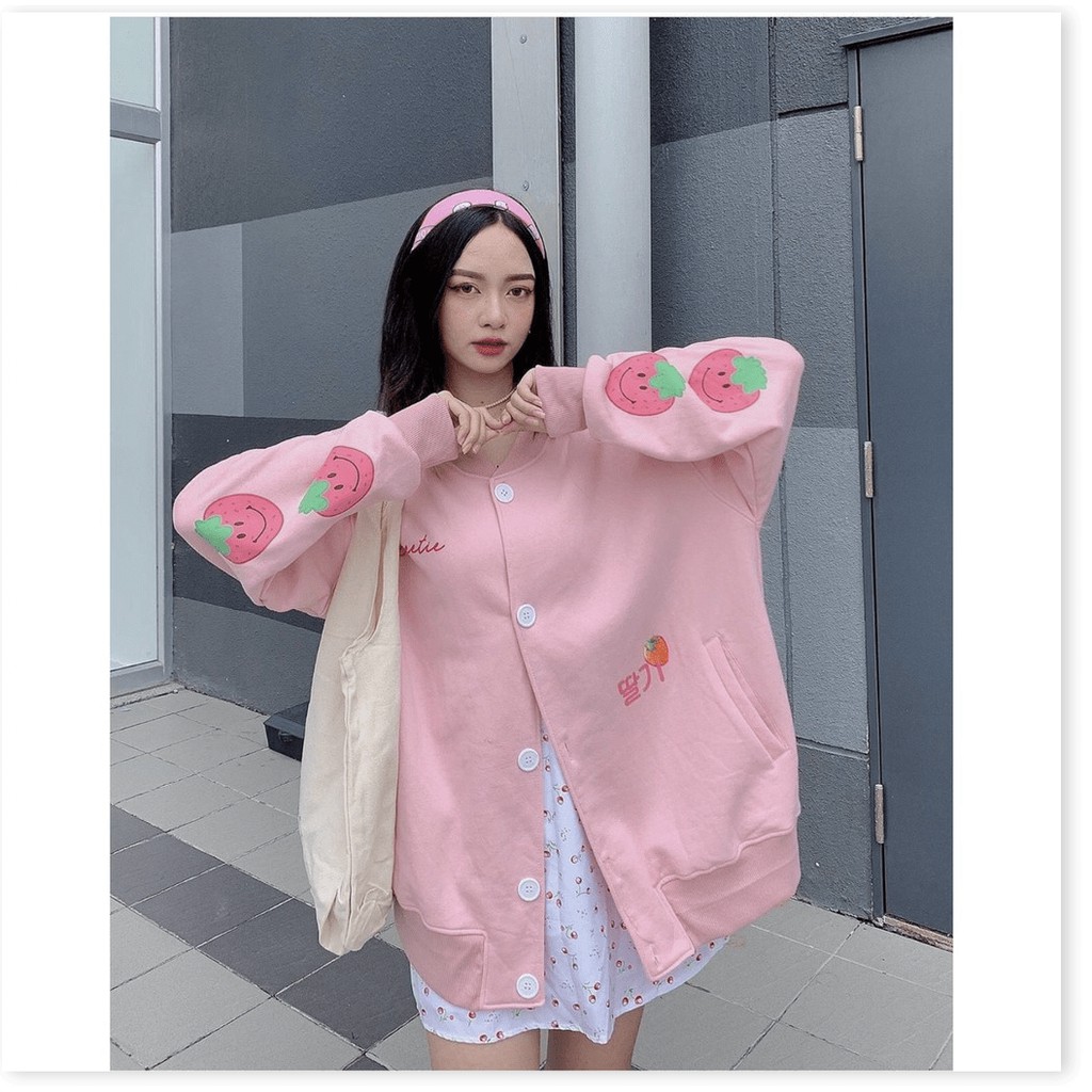 [FREESHIP TOÀN QUỐC] Áo Khoác Cardigan, Sweater, Jacket Nữ Nam Chất Thun Nỉ Ngoại In Hình Dâu FUCK YOU Form Rộng Nút Cài