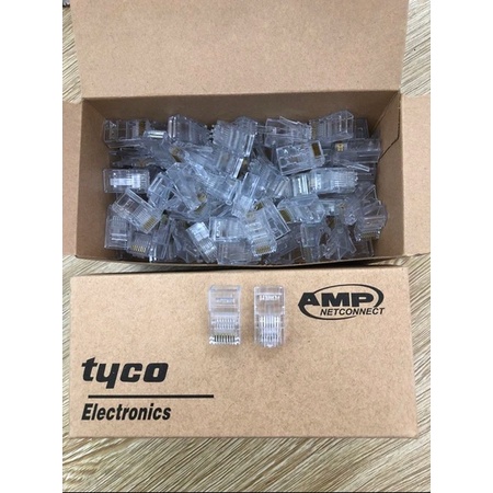 Hạt Bấm Mạng AMP RJ45 Hạt Mạng Xuyên Thấu Hộp 100 Chiếc Loại Tốt Giao Ngẫu Nhiên Mẫu Vỏ Hộp ARIGATO