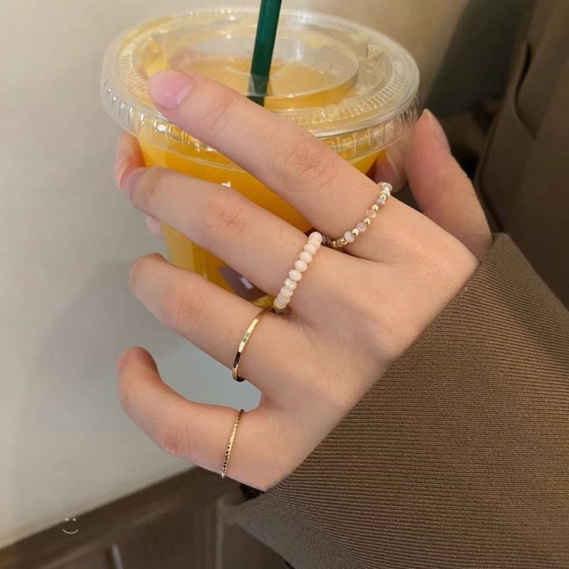 Bộ 4 Nhẫn Đính Hạt Nhiều Màu Sắc Phong Cách vintage Thời Trang Cho Nữ