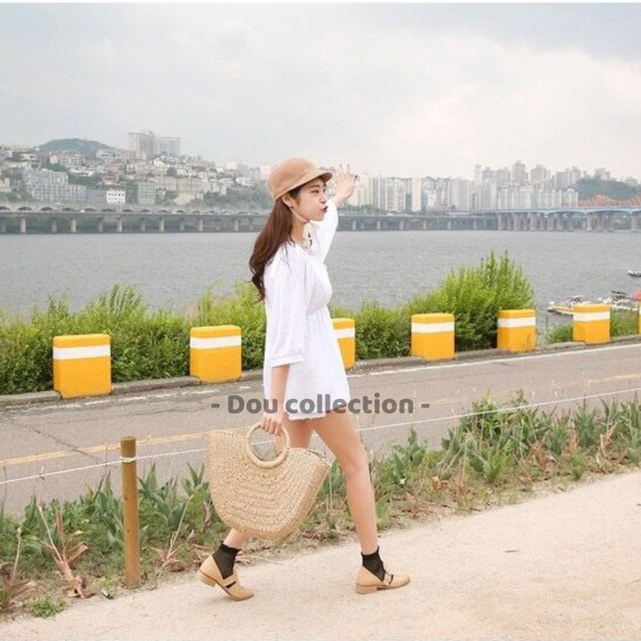 Túi Cói Đi Biển Hình Bán Nguyệt Vintage Thời Trang Mùa Hè - Dou Collection - Mã TC001