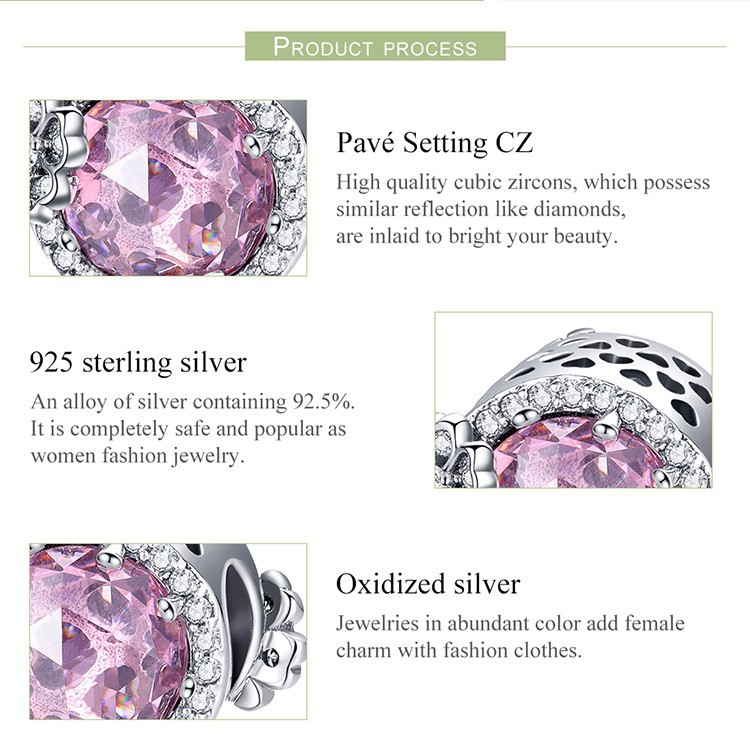 Hạt xỏ Bamoer SCC904 bằng bạc 925 khảm đá màu hồng sang trọng