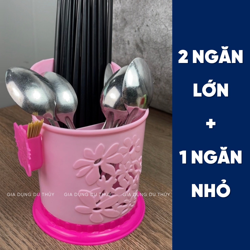 Ống đũa muỗng kèm ngăn đựng tăm xỉa răng bằng nhựa không nắp để bàn quán ăn, tiệm phở, cơm - ống hình tròn / hình vuông