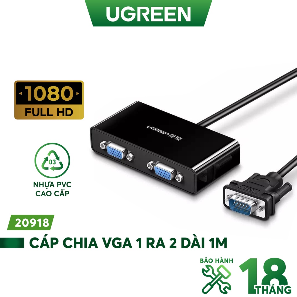 Cáp chia VGA 1 ra 2 Ugreen 20918 độ phân giải Full HD - Hàng phân phối chính hãng