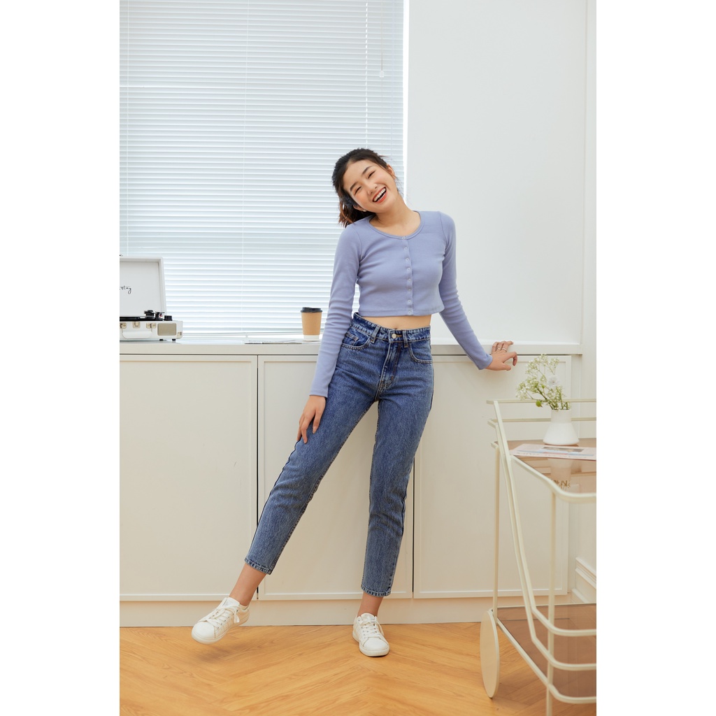 Quần Jeans nữ lưng cao xanh đậm LDM-103E