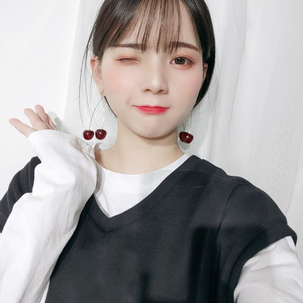 Khuyên tai mặt hình quả cherry đỏ ngọt ngào đáng yêu cho nữ