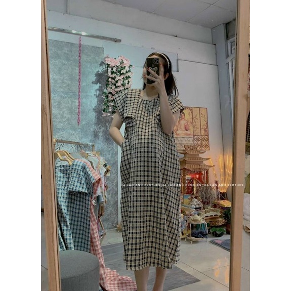 Váy bầu,đầm bầu dáng kẻ chất đũi xước cực mát