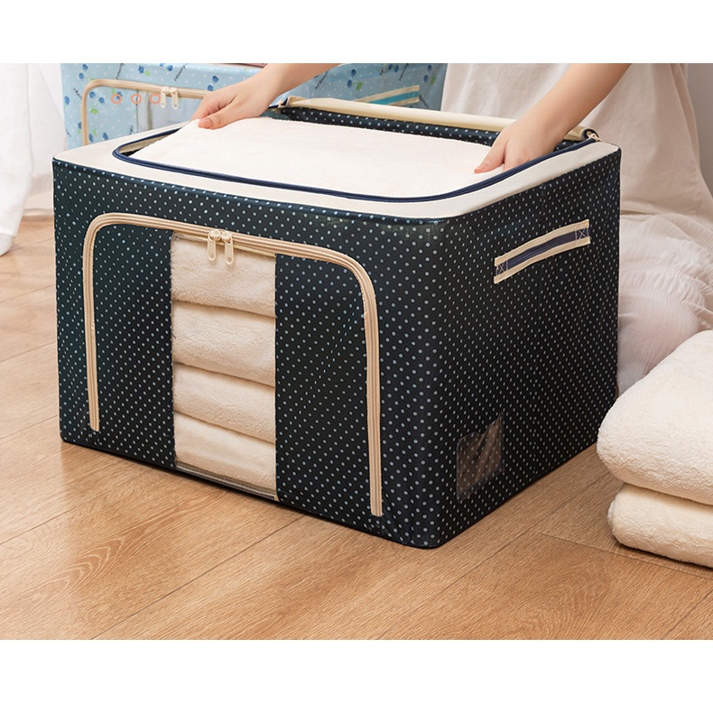 Hộp đựng quần áo, chăn màn khung thép 66l (LOẠI 1)  cao cấp, chắc chắn có khóa kéo tiện dụng chống thấm nước - Boomart