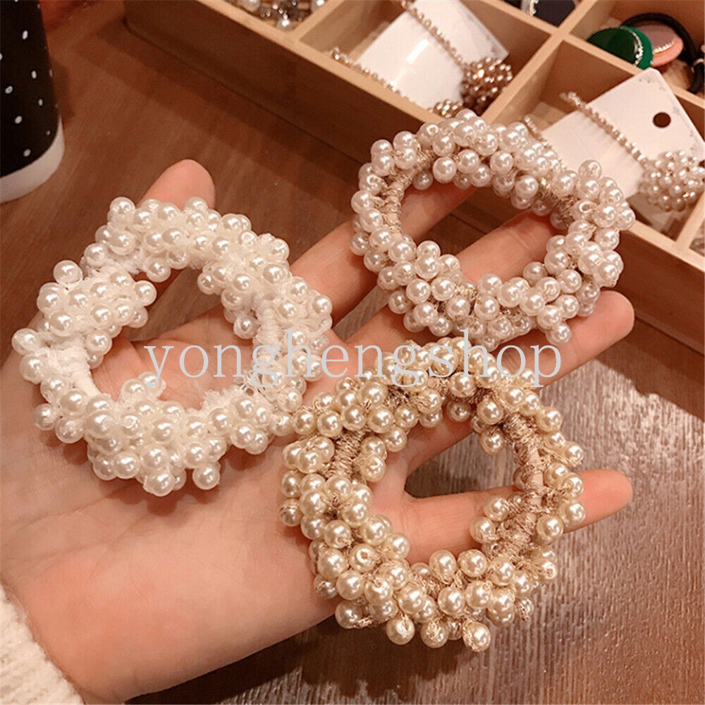 Dây Buộc Tóc Đuôi Ngựa Co Giãn Đính Hạt Ngọc Trai Nhân Tạo Thời Trang Cho Nữ
