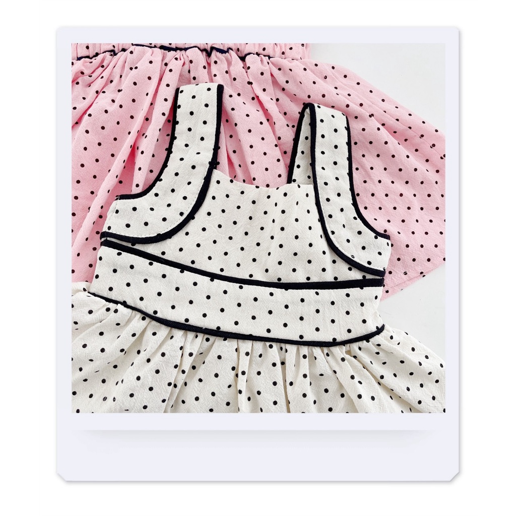 Váy chấm bi 2 dây bản to cho bé gái có chun lưng