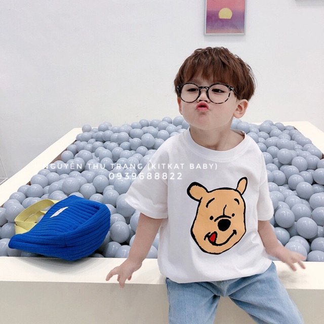 Hình gấu Pooh, dáng unisex form thụng hàn quốc bé trai gái đều mặc được, ảnh thật ở cuối bài.