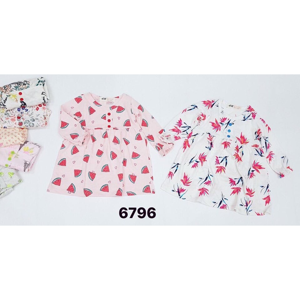 VÁY COTTON HM DÀI TAY SIZE 2/3-7/8 TUỔI