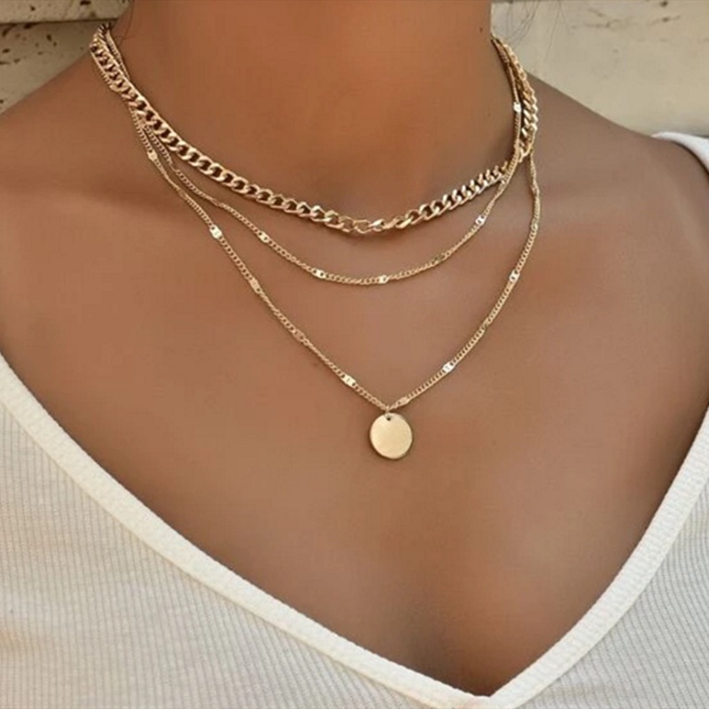 Vòng cổ Ngắn Nhiều Lớp Mặt Tròn Đính Đá Pha Lê Nhỏ Phong Cách Âu Mỹ Cho Nữ