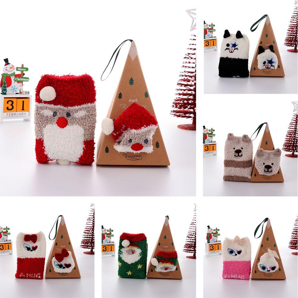 CACTU Vớ Giữ Ấm Họa Tiết Giáng Sinh Thời Trang Kèm Hộp Đựng