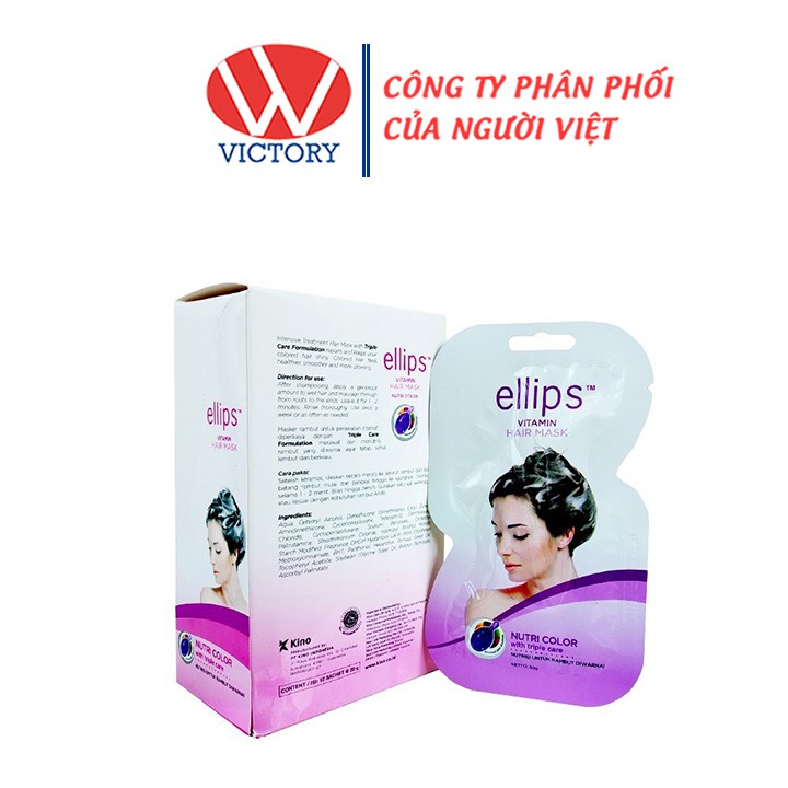 Mặt Nạ Ủ Tóc Ellips Nutri Color / Ellips Màu Tím (Hộp 12 Gói) - Dành Cho Tóc Nhuộm - Victory Pharmacy