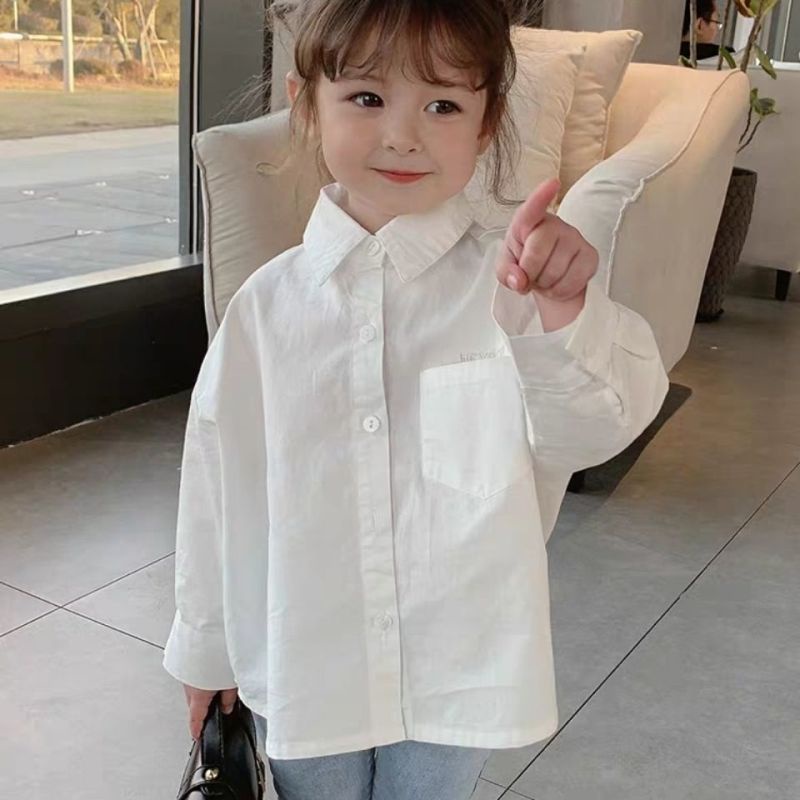 Áo sơ mi tay dài in họa tiết chữ đơn giản phong cách Hàn Quốc thời trang dành cho bé gái