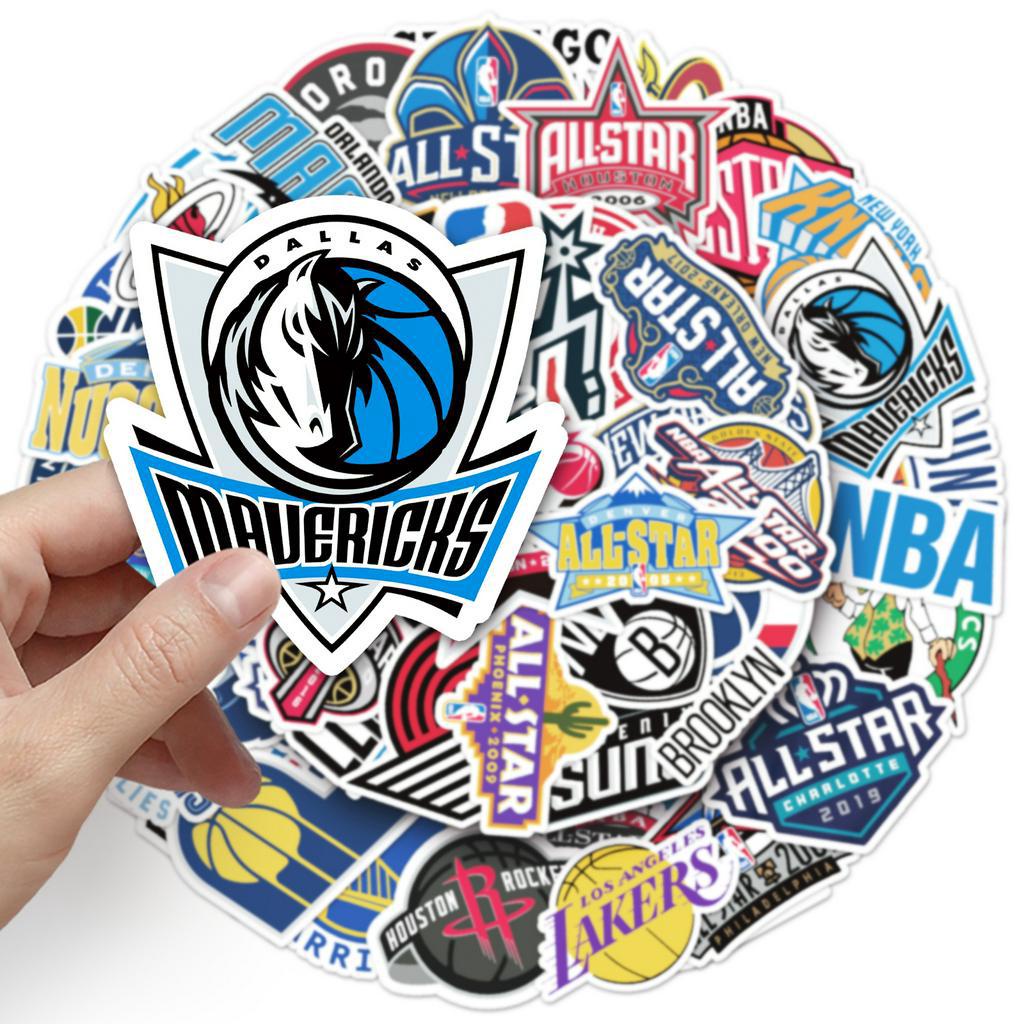 Bộ 50 Miếng Dán Trang Trí Xe Hơi Chống Thấm Nước Hình Logo Đội Bóng Rổ NBA Vui Nhộn DIY