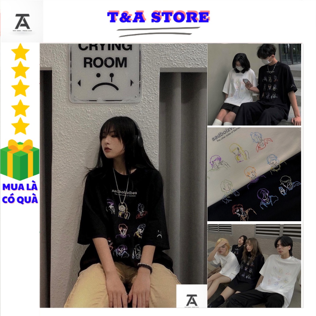 Áo thun tay lỡ SADBOIZ SADBOIZVIBES form rộng chất cotton thêu mặt mếu