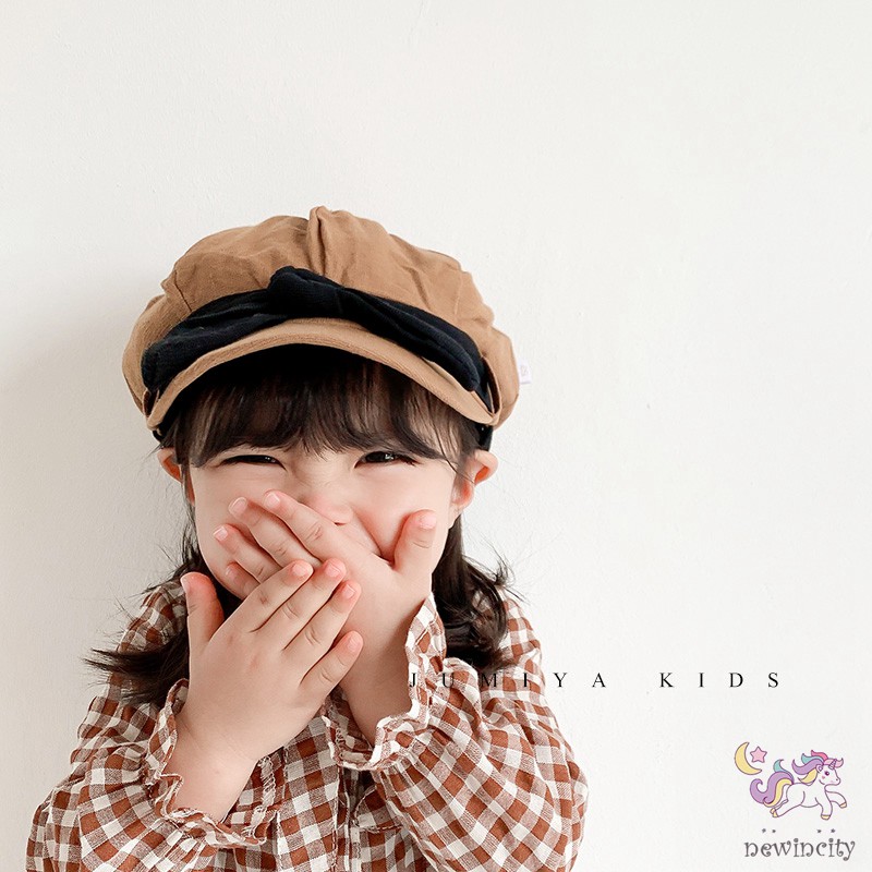 Mũ beret thiết kế thắt nơ đáng yêu phong cách Hàn Quốc cho bé gái